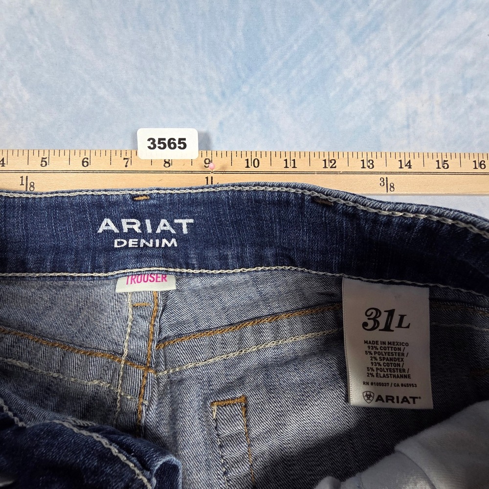 Ariat Denim Trouser Jeans Womens 31L Medium Wash Wide Leg Stretch Blue Denim - Picture 3 of 9